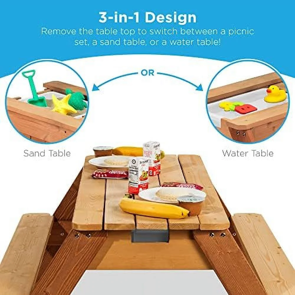 TJCGDTY 3-in-1 Sand & Water Activity Table  Wood Outdoor Convertible Picnic Table w/Umbrella  2 Play Boxes  Removable Top - Green