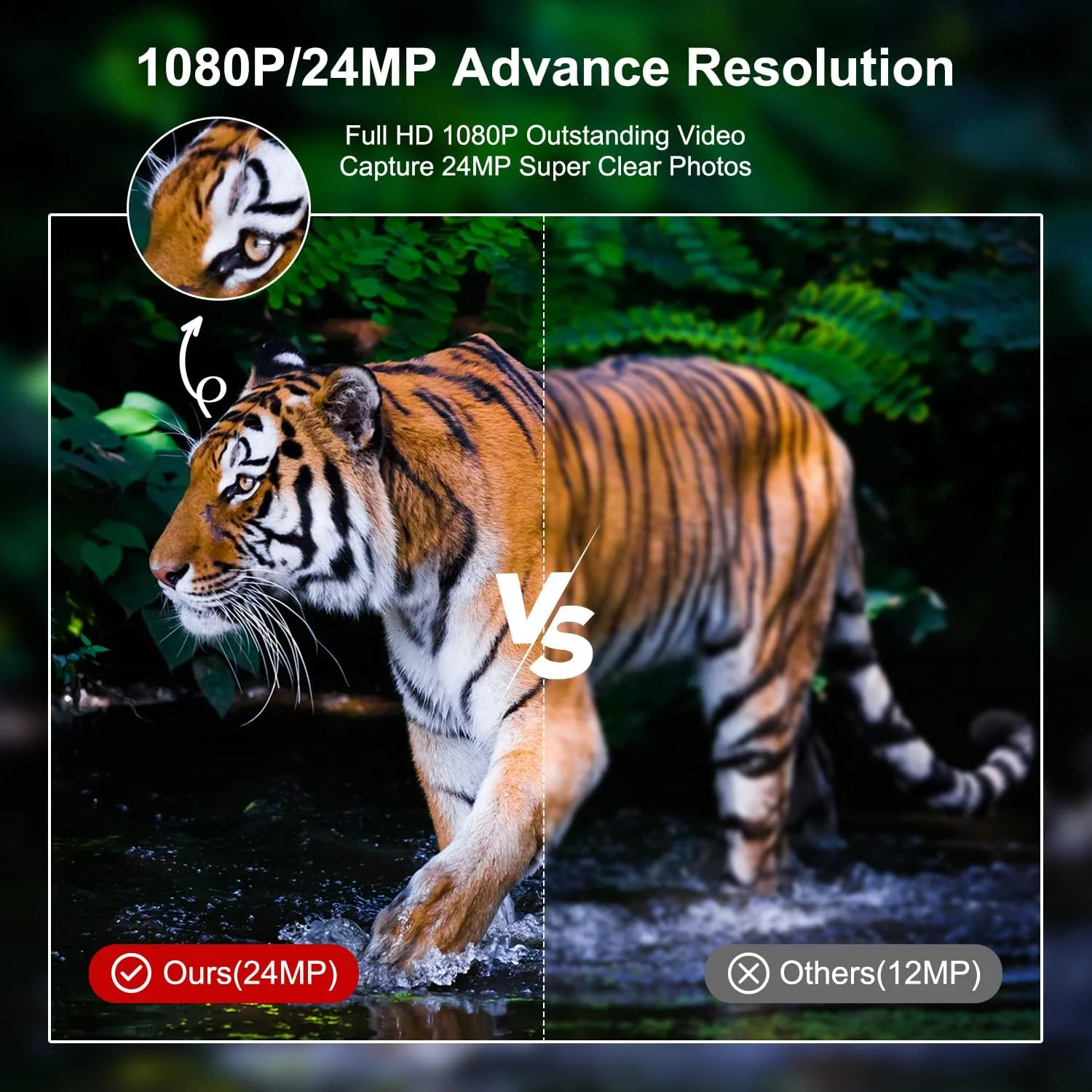 CAMPARK Trail Camera with SD Card 24MP 1080P Game Hunting Deer Camera Night Vision Motion Activated
