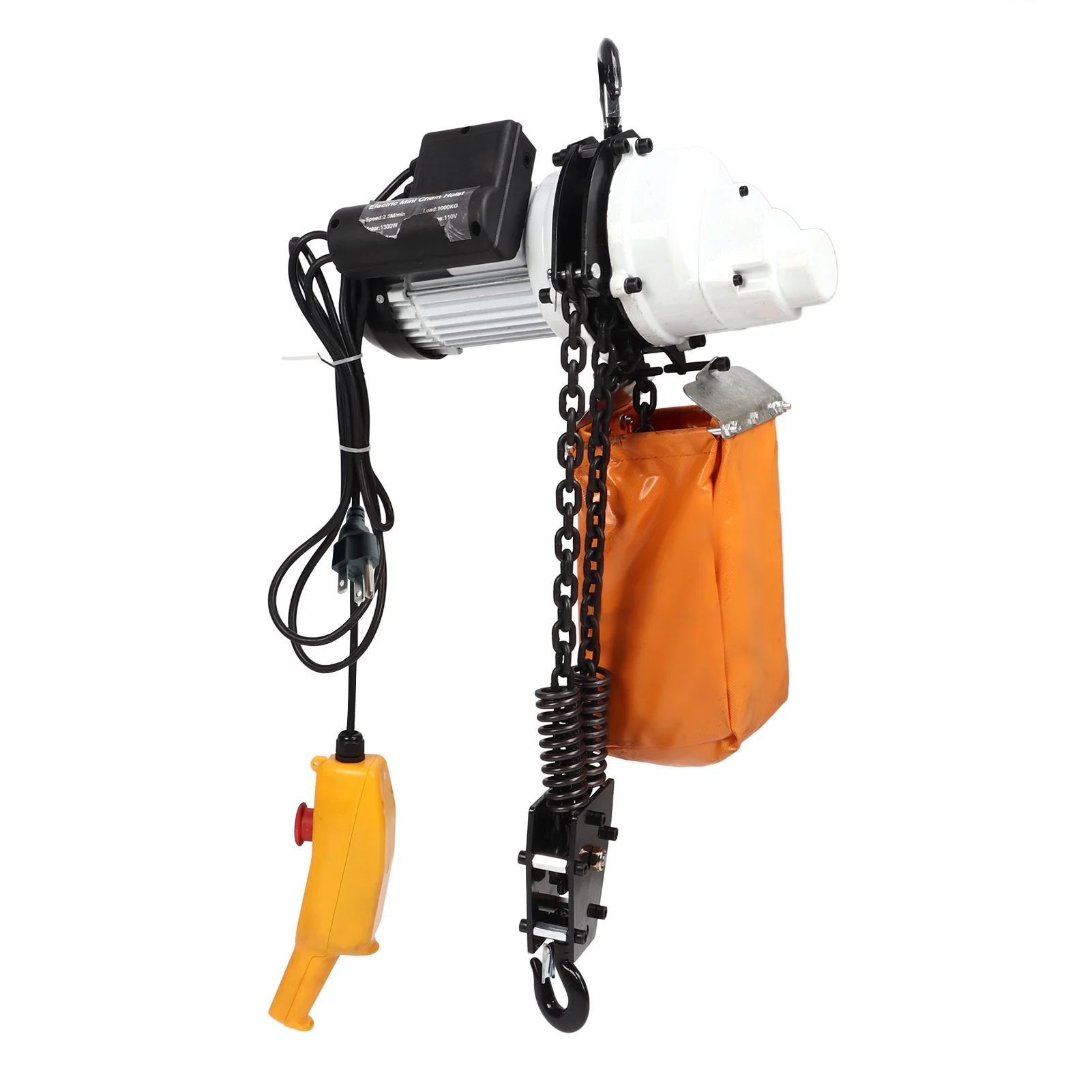 Qulable Electric Chain Hoist 1T Capacity Wired Remote Control Electric Hook Lift Winch for Factory 1500W 3M US Plug 110V