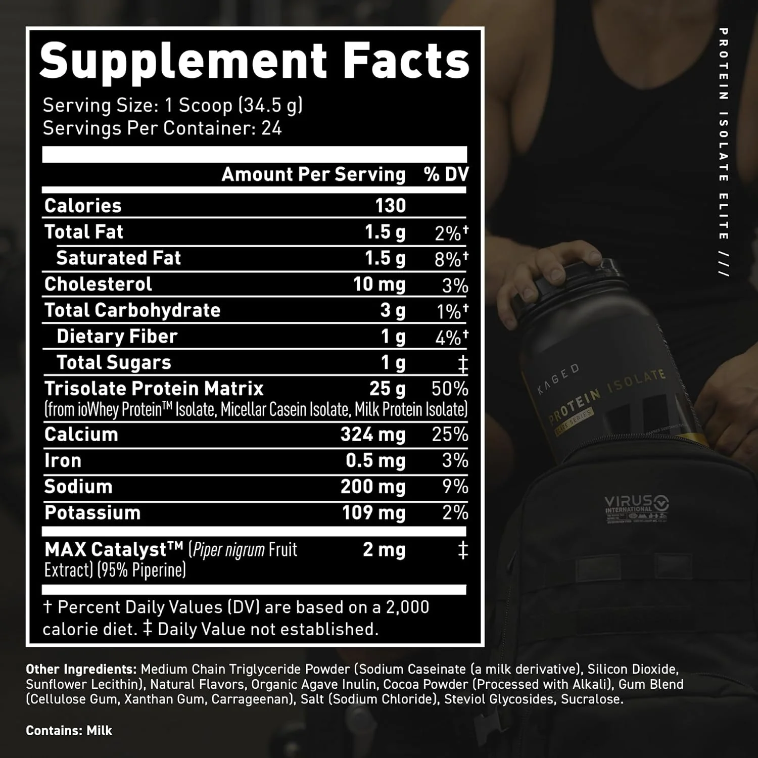 Kaged Protein Powder Elite: 100% Isolate Blend Whey, Casein, and Milk Protein, Cookies and Cream, 2lbs