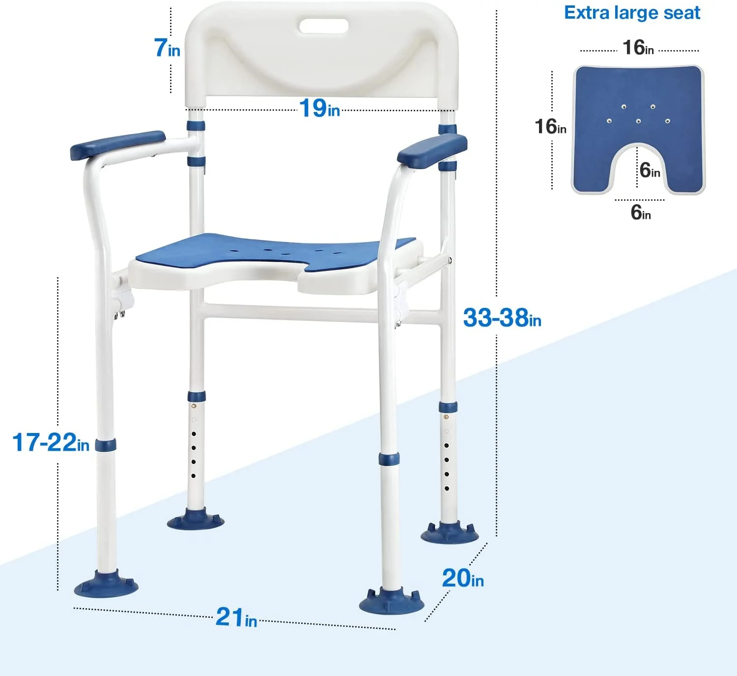GreenChief Shower Chair with Arms and Back 350 LB, Folding Bath Chair Adjustable, Shower Seat Cutout for Private Washing, Heavy Duty Shower Chair for Senior, Elderly, Disabled, Bariatric