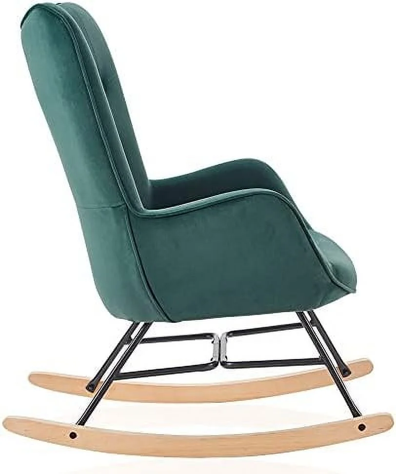 SQFGHB Mid Century Modern Rocking Chair  Upholstered Velvet Armchair with Tufted Buttons  Vintage Comfy Glider Chair for Living Room  Bedroom  Nursery - Finnegan (Green)