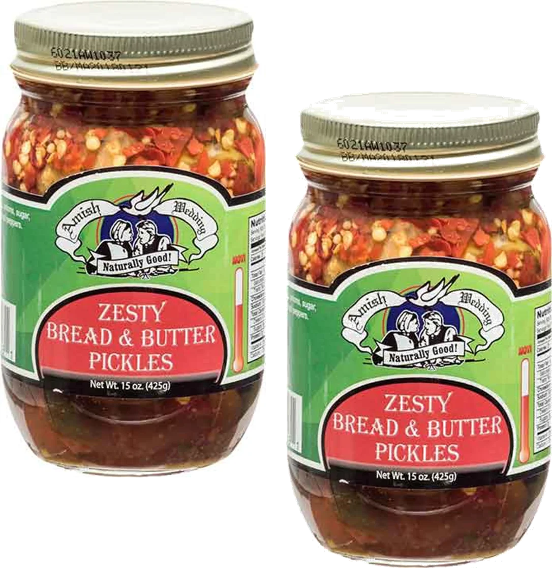 Amish Wedding Foods Zesty Bread & Butter Pickle Chips, 2-Pack 15 oz. Jars
