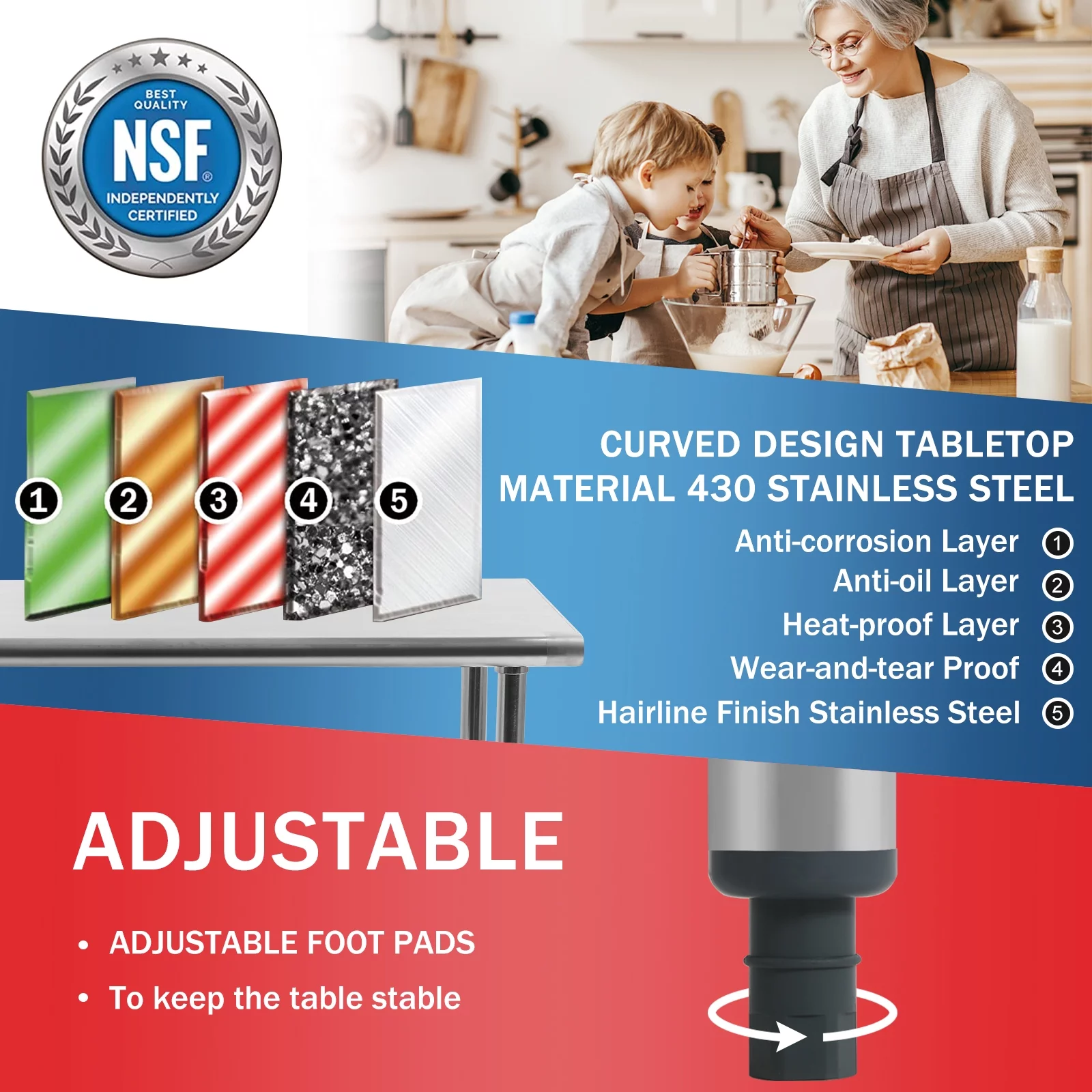 YRLLENSDAN 24x48 Commercial Kitchen Work Table Stainless Steel Work Table with Under Shelf Heavy Duty Metal Worktable with Adjustable Feet for Restaurant Home and Hotel