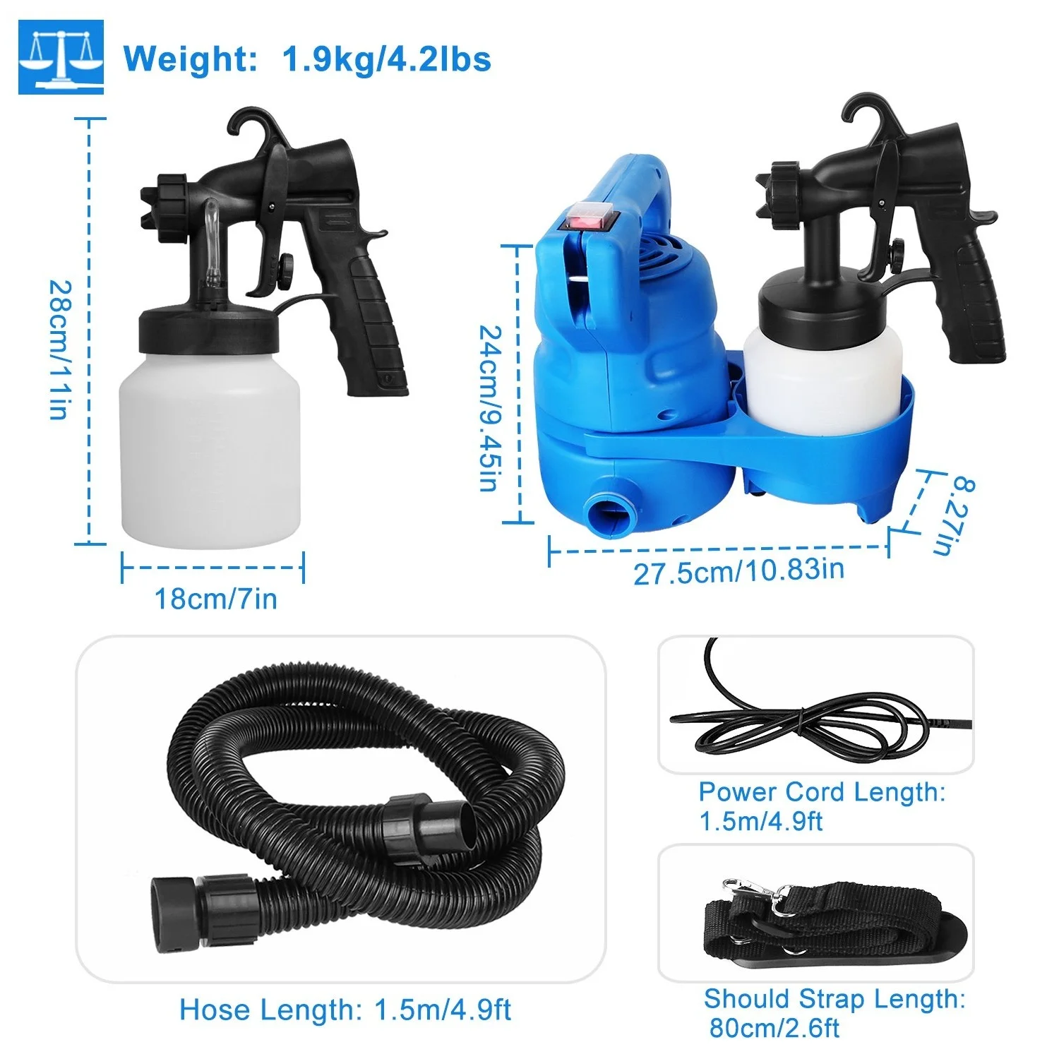 iMounTEK 650W Paint Sprayer, 800ML Electric Paint Spray Gun HVLP Oil Primer Water Sprayer for Home, Blue