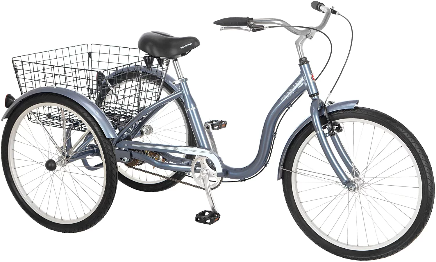 Schwinn Meridian Adult Tricycle, Three Wheel Cruiser Bike,, 1 Speed, 26-Inch Wheel Trike, Cargo Basket, Adjustable Handlebars, Slate Blue , Women Men
