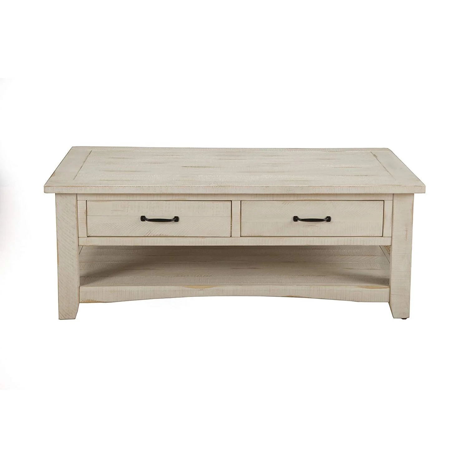 Wooden Coffee Table With Two Drawers, Antique White