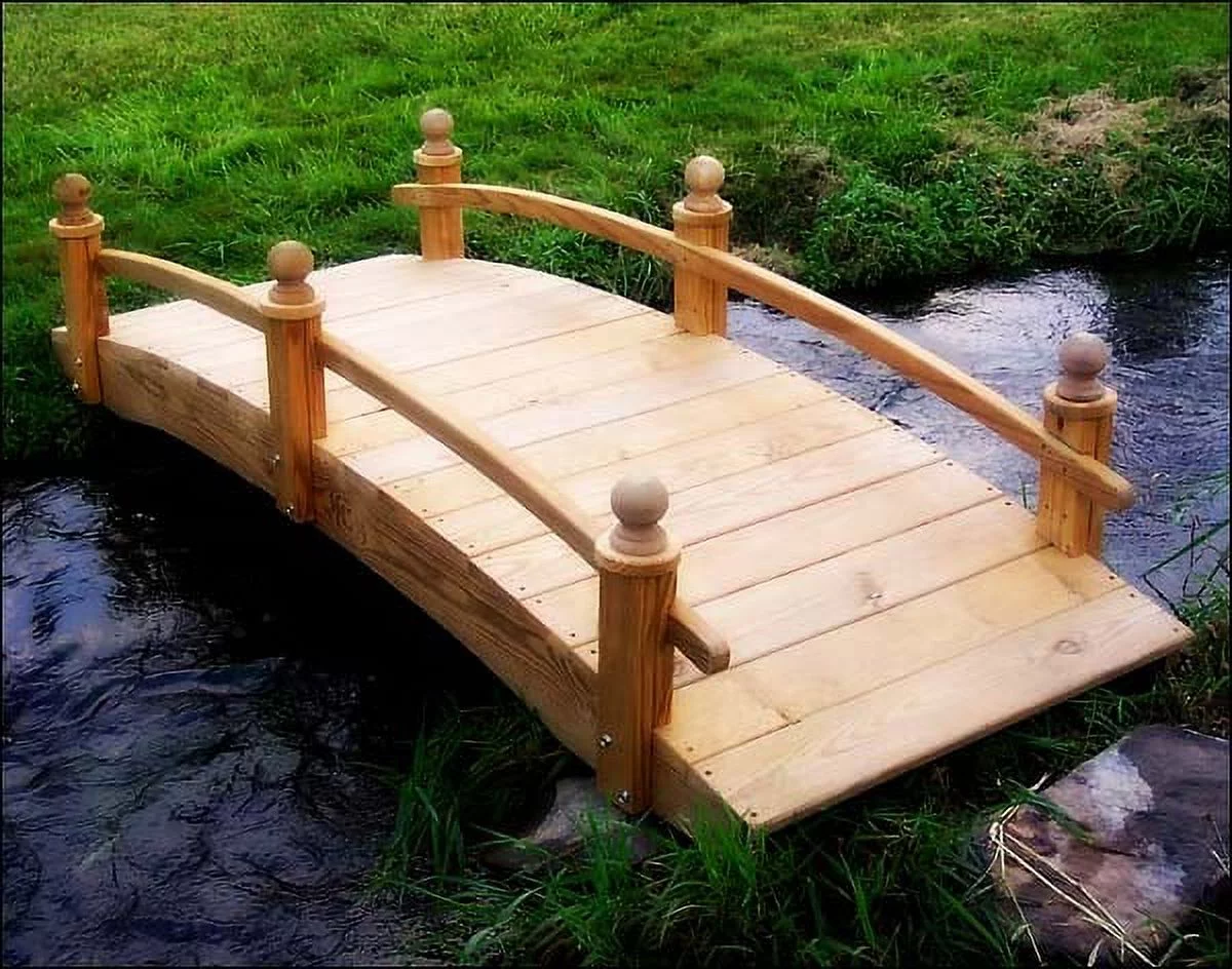 4' Treated Pine Amelia Single Rail Garden Bridge