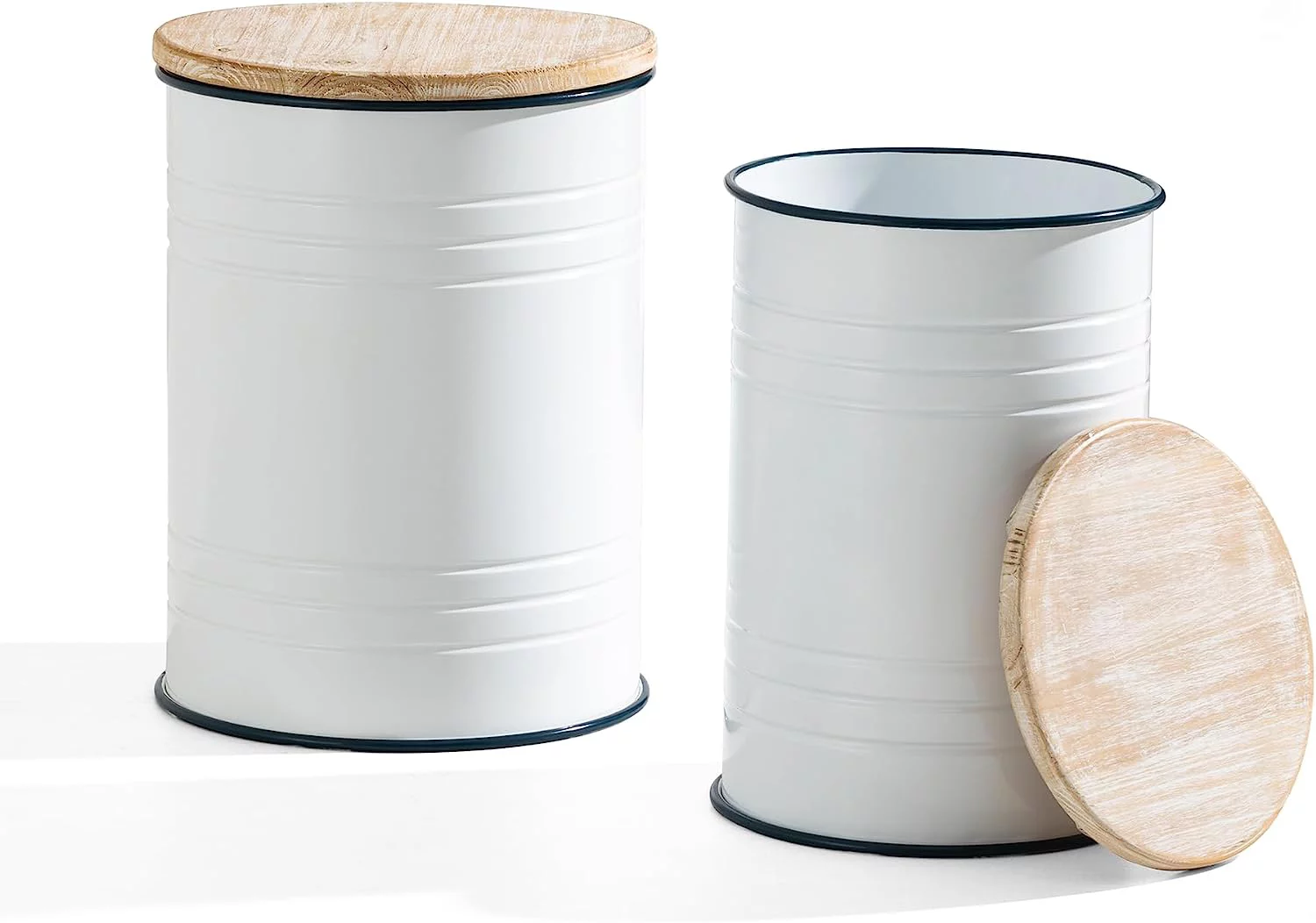 ZWGHLI Rustic End    Farmhouse Galvanized Metal Barrel Ottoman  Stool with Round Wood Lid  Room   Grey