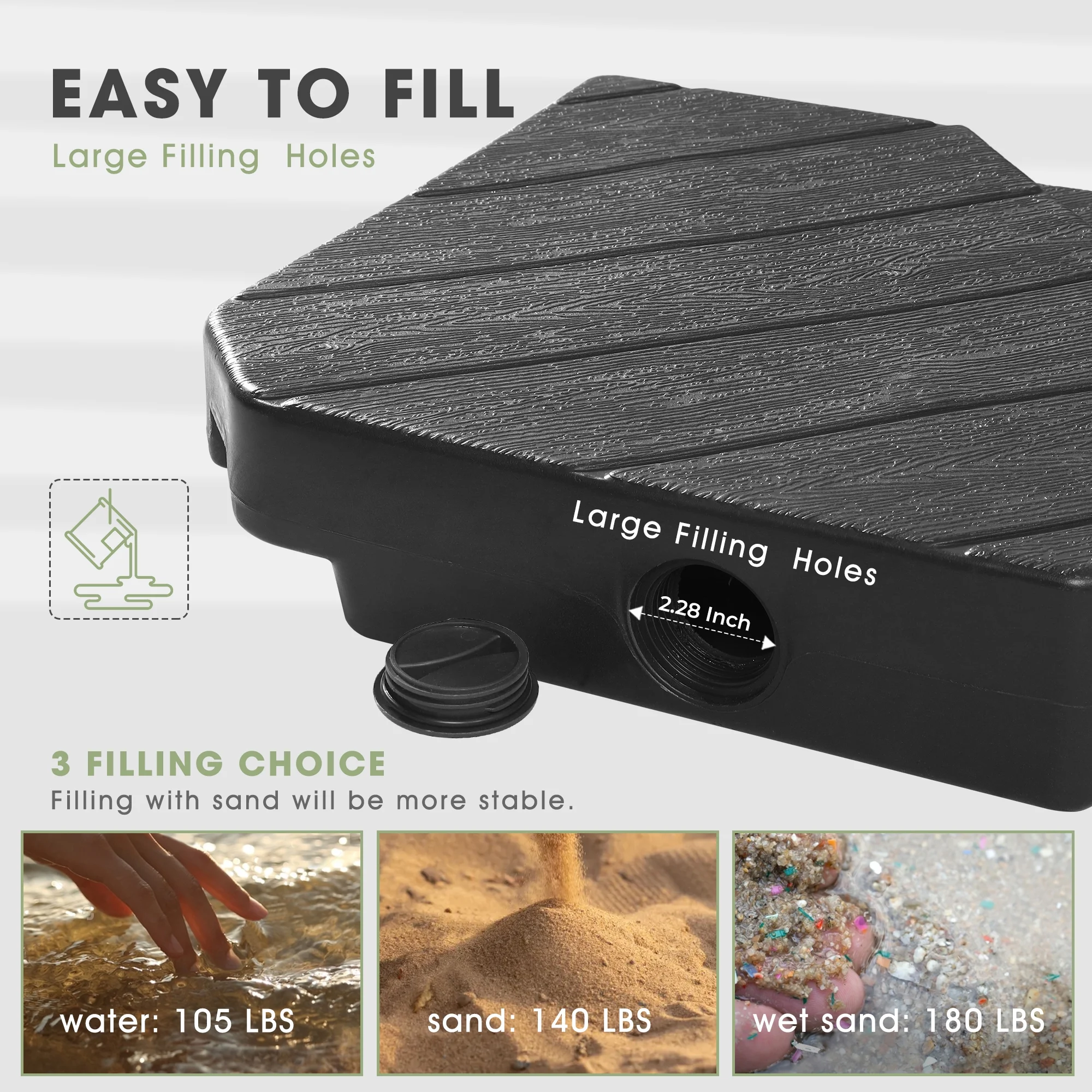 Scafild | 4-Piece Patio Offset Umbrella Base Stand,180lbs Heavy-Duty Sand Filled Patio Umbrella Base - Black