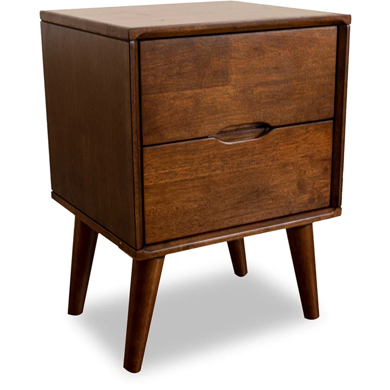 Home Square 2 Piece Mid-Century Modern Wood Nightstand Set in Walnut
