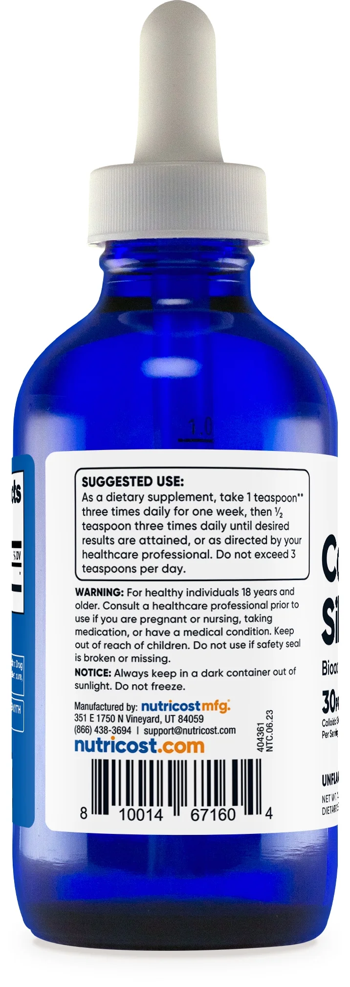 Nutricost Colloidal Silver 4oz 30PPM - Cobalt Blue Glass Bottles, Bio-Active Colloidal Silver