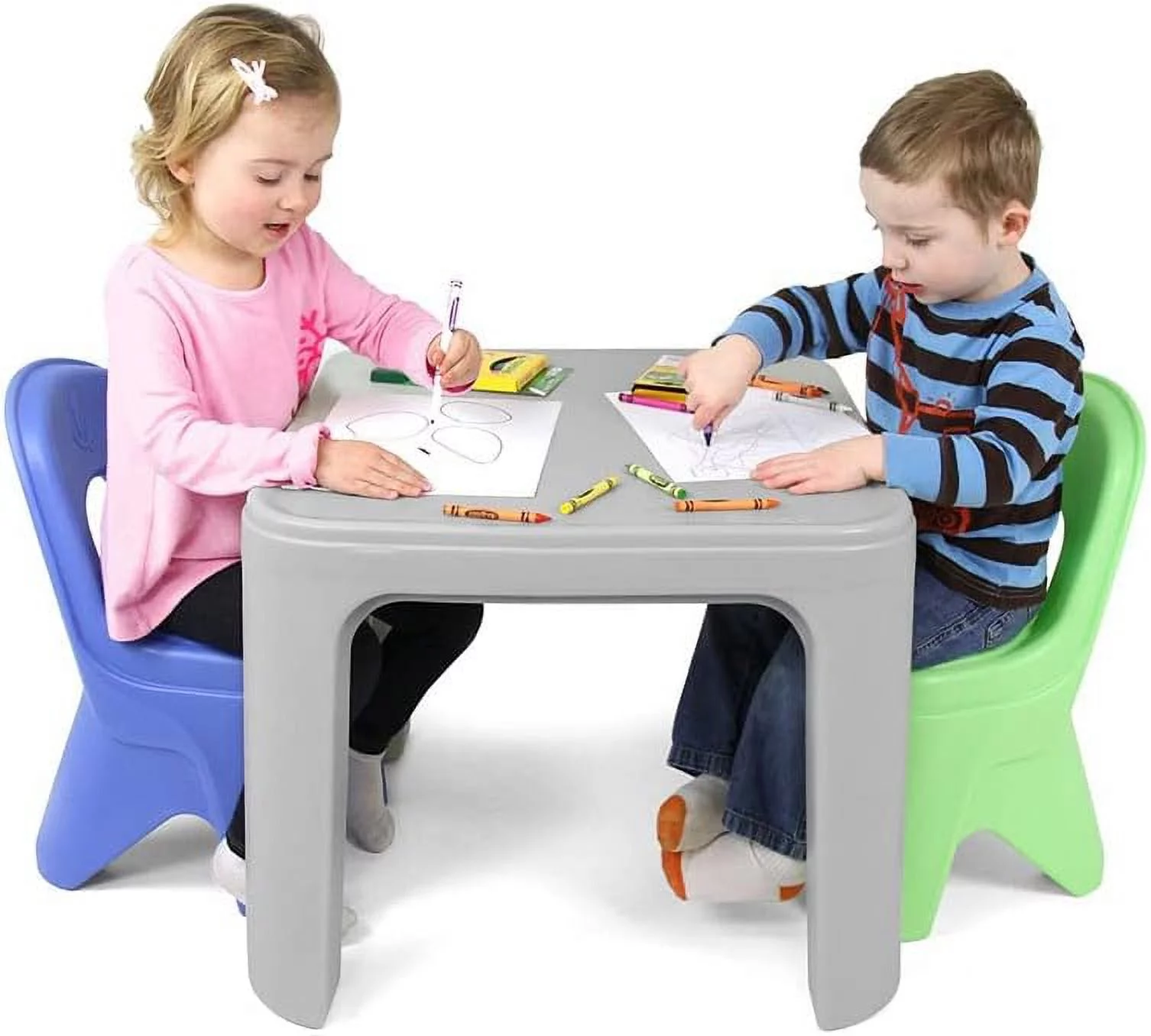 Play Around Kids Table and Chairs Set, Kids Play Table with Two Multi Color Toddler Chairs, Fully Assembled, Made in USA
