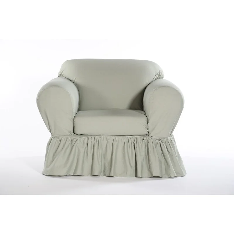Classic Slipcovers Washed cotton Ruffled 2 piece chair slipcover Grey