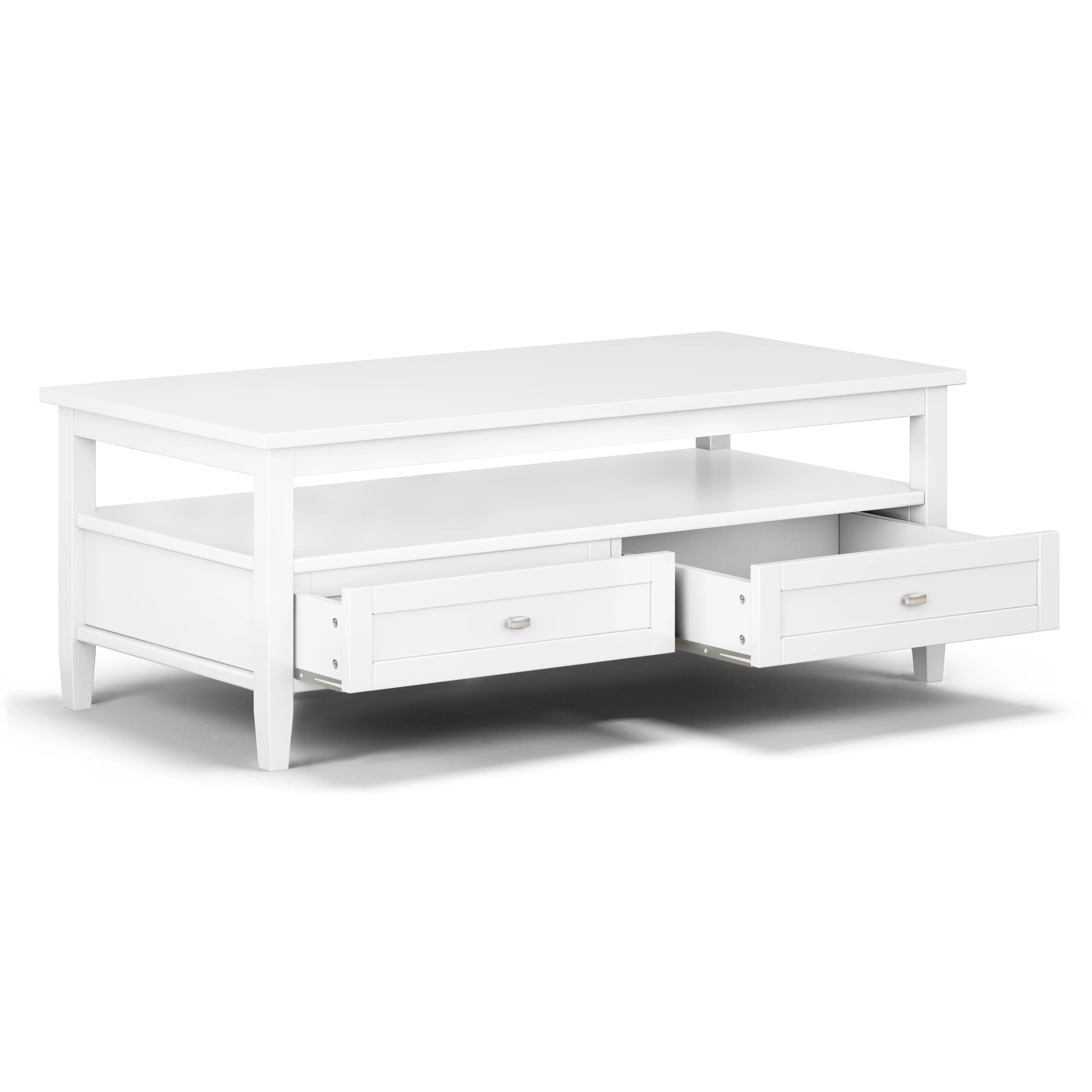 Warm Shaker SOLID WOOD 48 inch Wide Rectangle Transitional Coffee Table in White