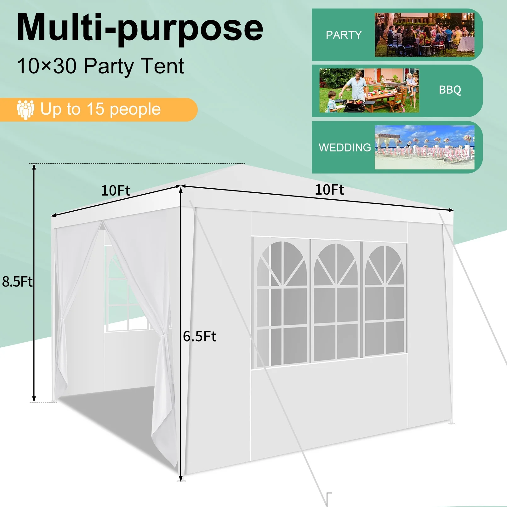 SANOPY 10x10 Canopy Tents for Parties with 4 Removable Sidewalls, Waterproof Outdoor Tent for Weddings and Events, White