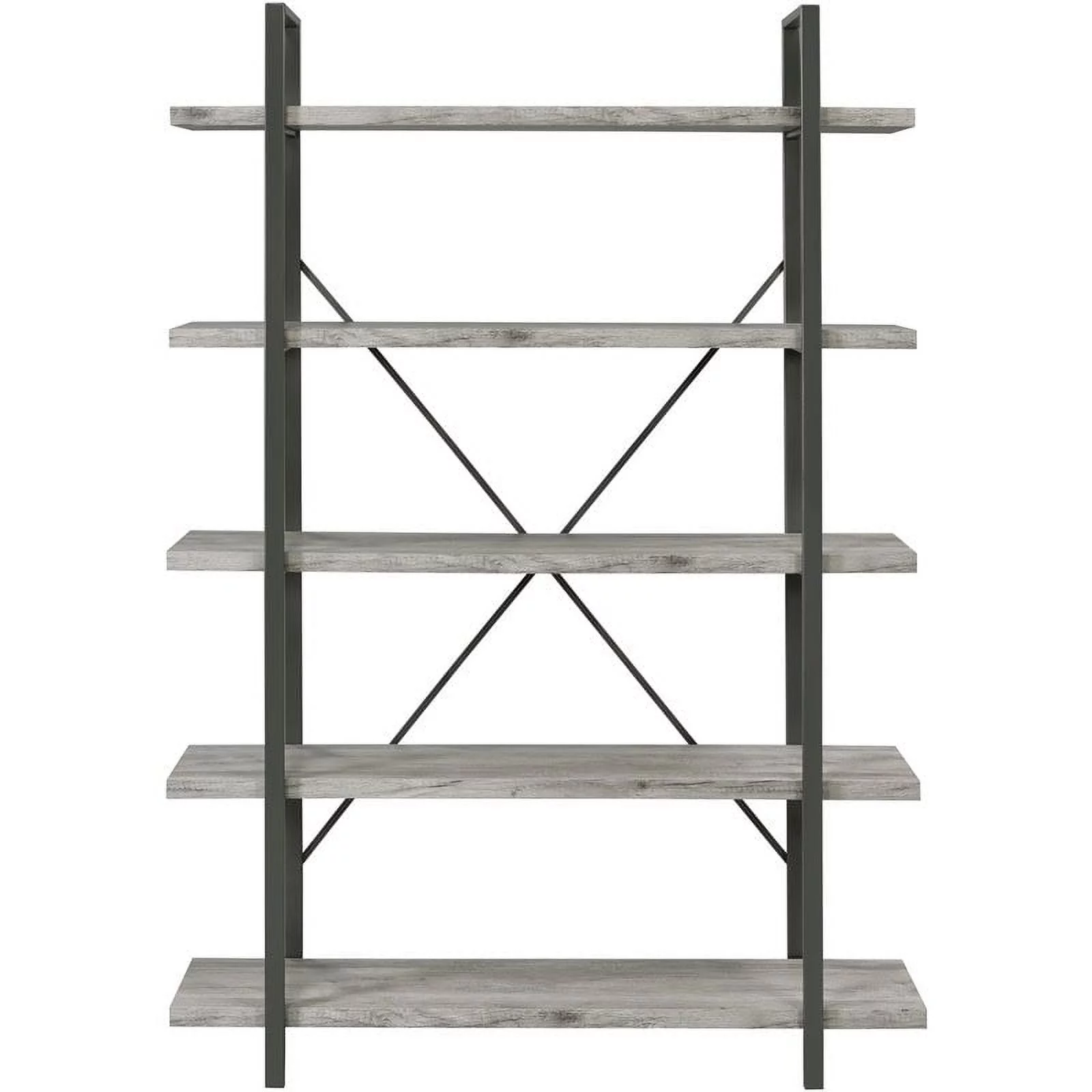 Pemberly Row 5 Shelf Bookcase in Gray Driftwood and Gunmetal