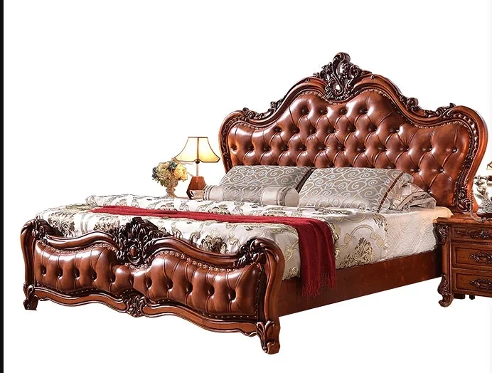 European bed 1.8 m American solid wood carved double bed luxury oak master bedroom furniture