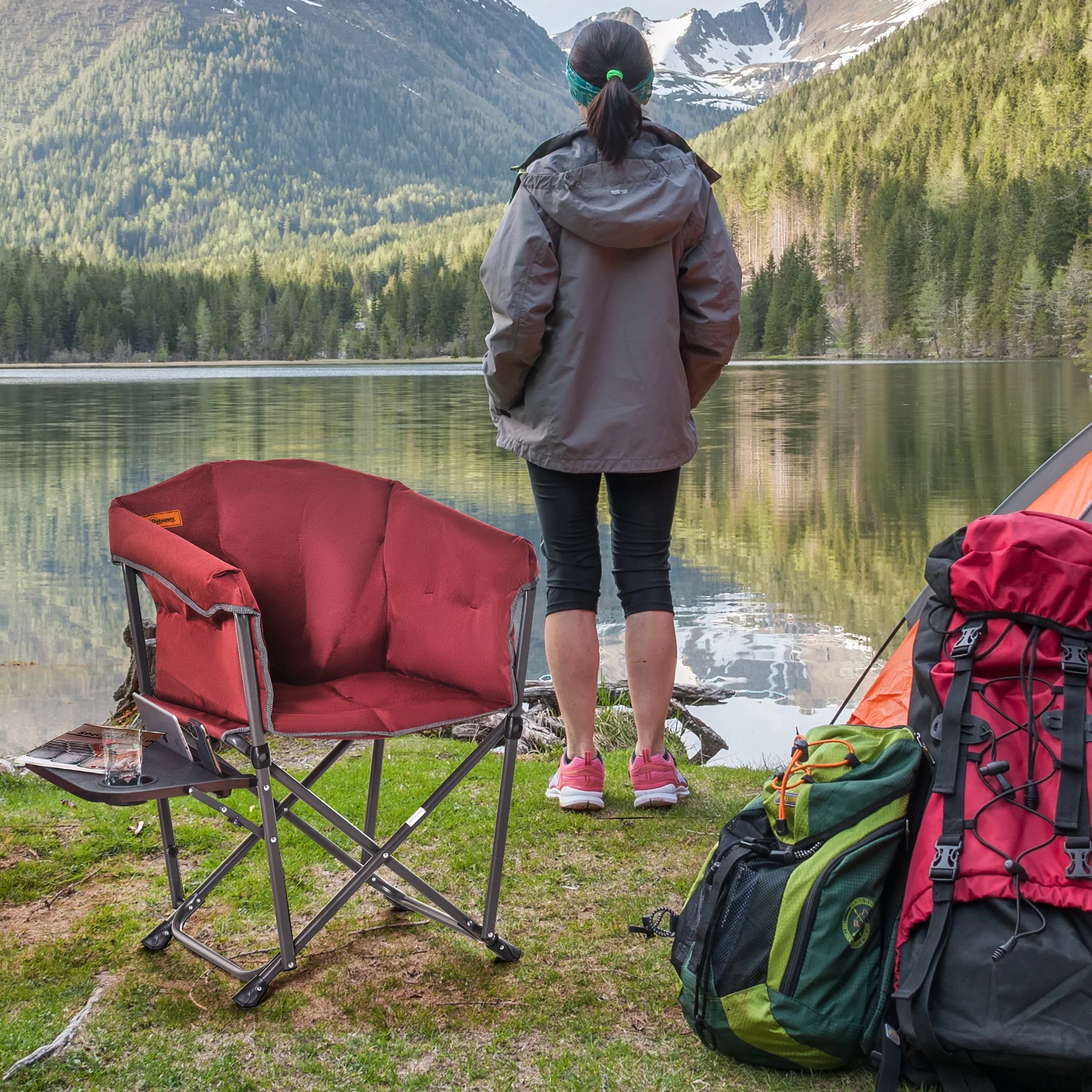 Heavy Duty Camping Folding Director Chair Oversize Padded Seat w/ Side Table