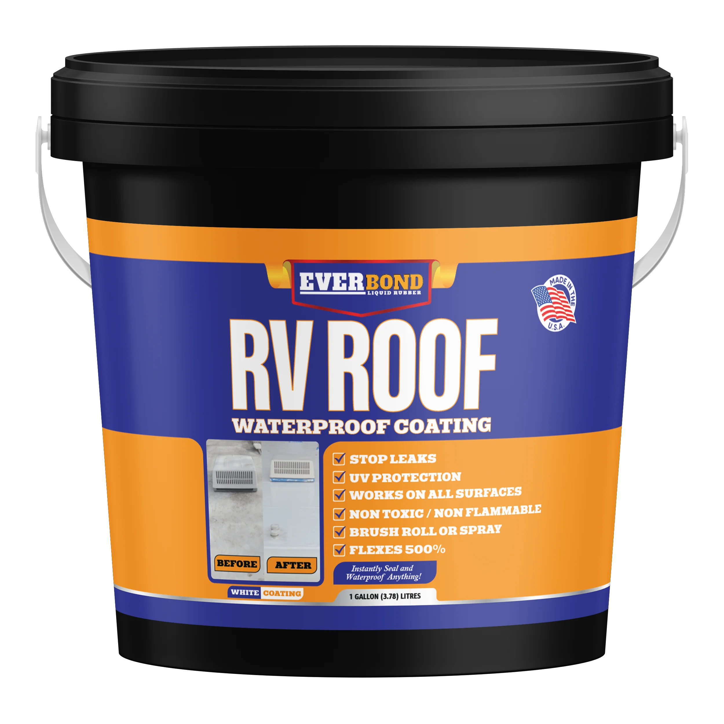 Everbond RV Roof Coating -Liquid Rubber Paintable Roof - 1 Gallon - White