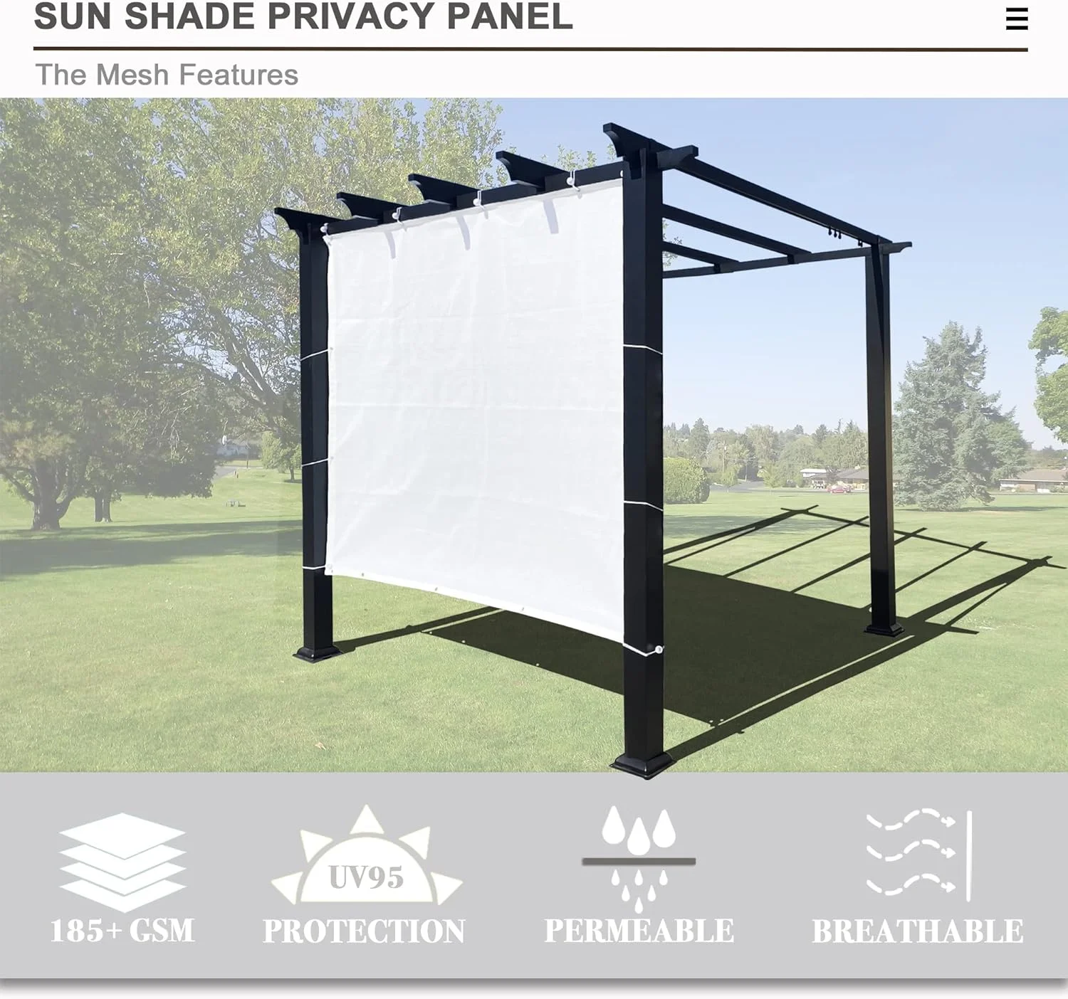 Sun Shade Panel Privacy Screen With Grommets On 4 Sides For Outdoor, Patio, Awning, Window Cover, Pergola (10' X 6', White)