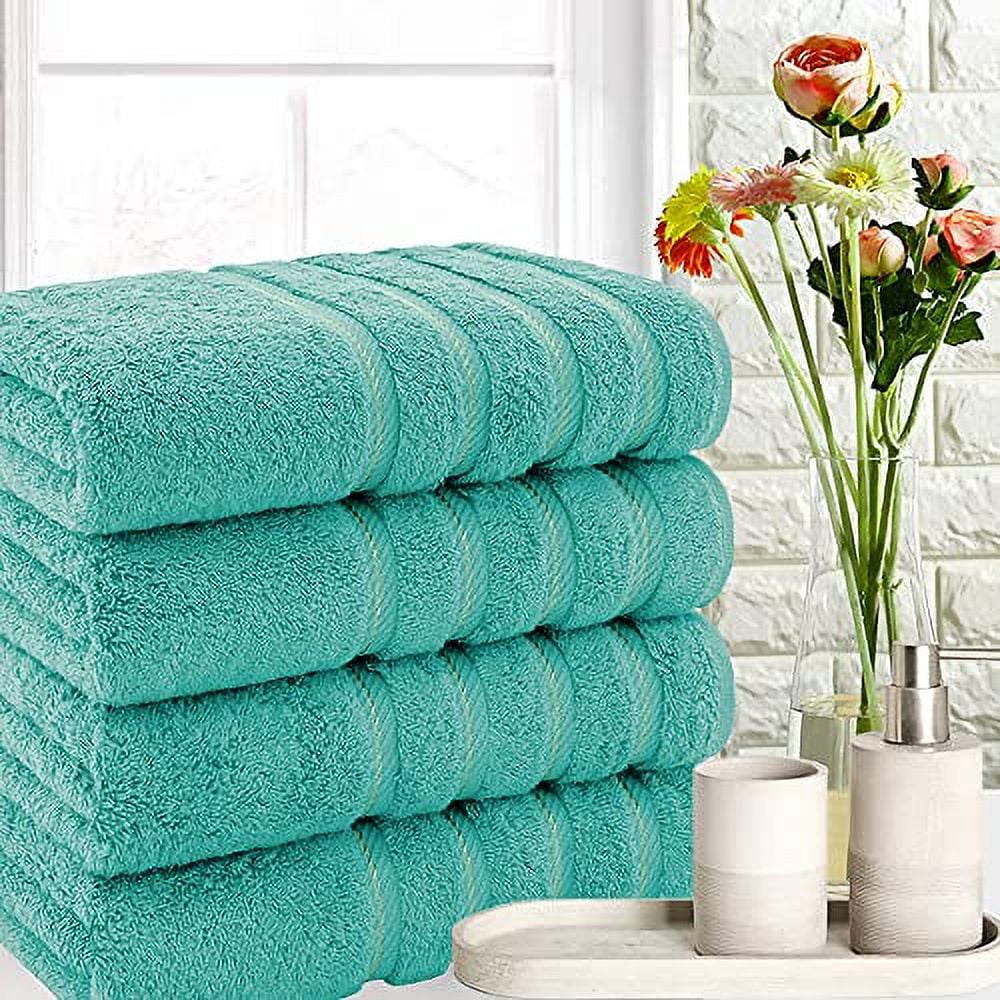 American Soft Linen Luxury Hotel & Spa Quality, Turkish Cotton, 27x54 Inches 4-Piece Bath Towel Set for Maximum Softness & Absorbency, Dry Quickly - Turquoise Blue