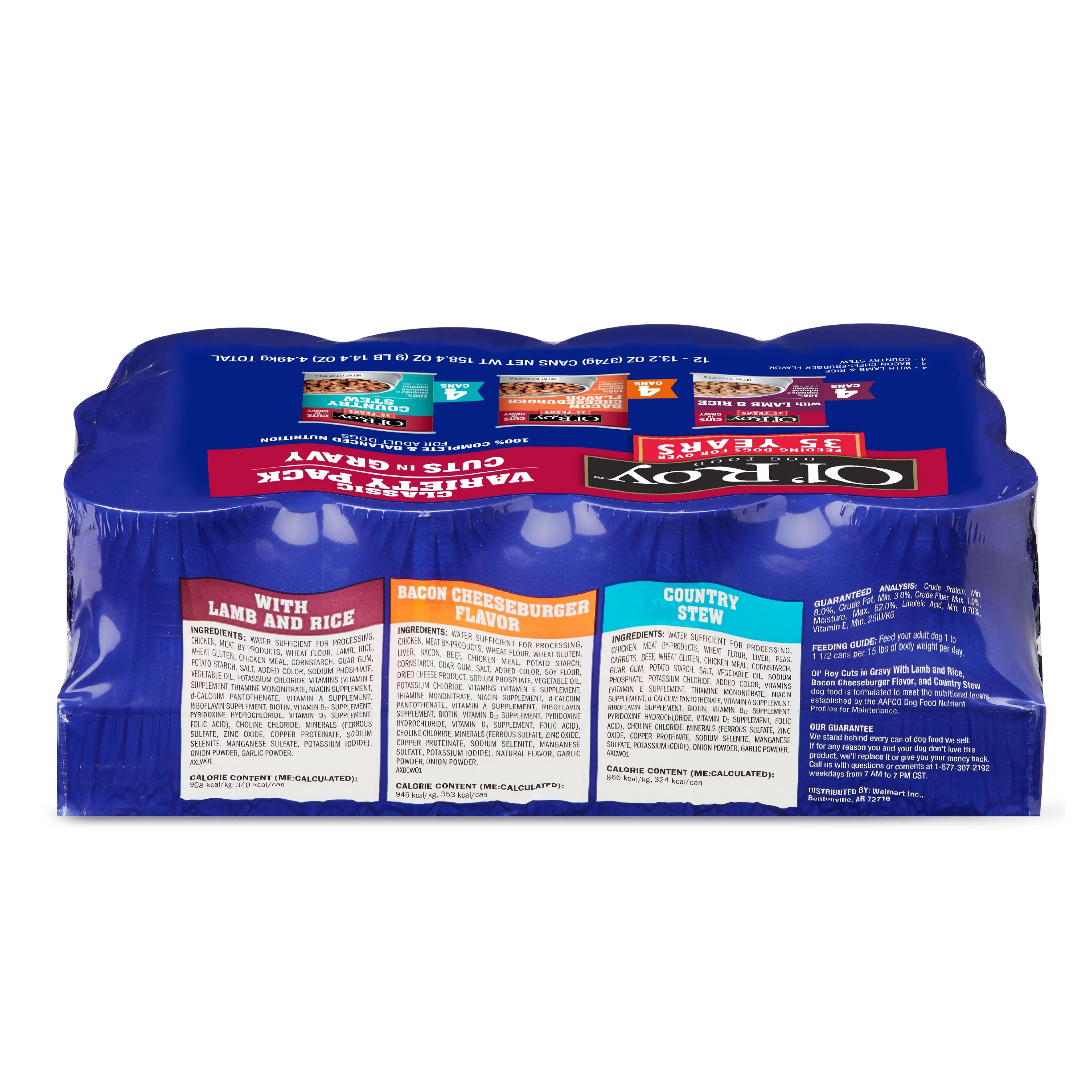 (12 Pack) Ol' Roy Cuts in Gravy Wet Dog Food Variety Pack, Lamb & Rice, Bacon Cheeseburger and Country Stew, 13.2 oz