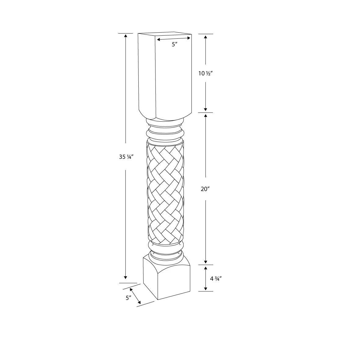 Designer's Edge Millwork 35-1/4 in. High x 5 in. Wide x 5 in. Depth Unfinished North American Solid Cherry Herringbone Weave Kitchen Island Leg