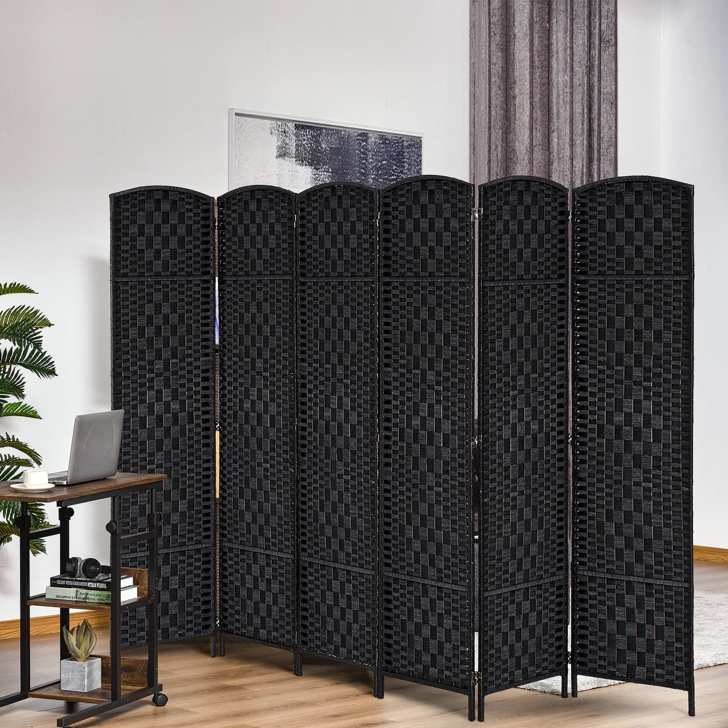 ZJbiubiuHome 6‘ Tall Wicker Weave 6 Panel Room Divider Privacy Screen - Black