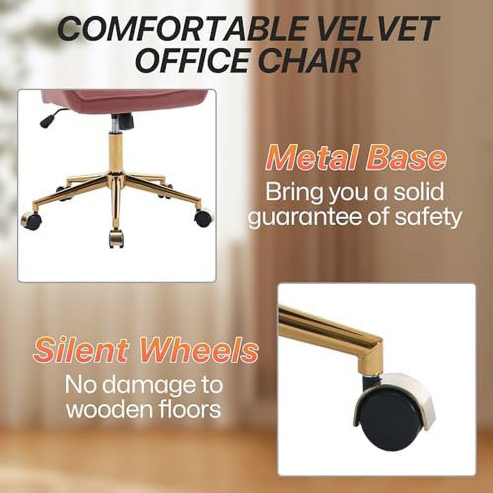 CHNBVC Velvet Office Desk Chair with Gold Base  with Wheels Modern Height Adjustable  Degree Swivel Upholstered Vanity Chairs with Arms  Room Bedroom  Cream