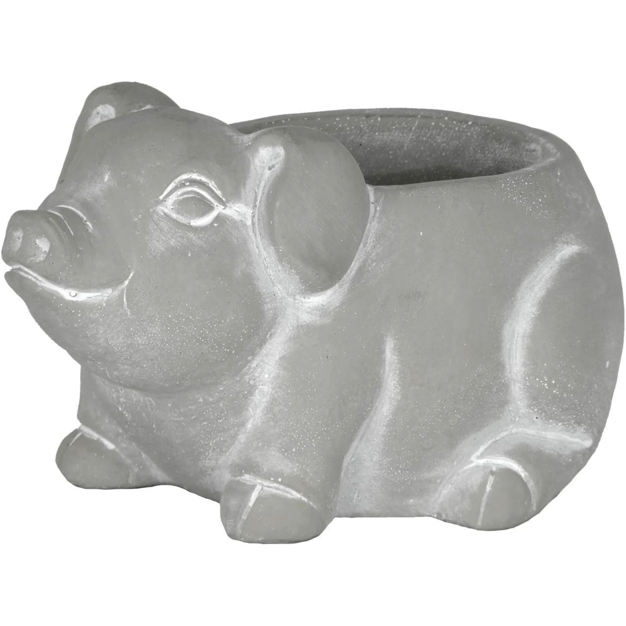 Classic Home and Garden Cement Buddies Indoor Outdoor Planter with Drainage Hole, Piglet, Natural Gray, 6.5in