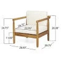 GDF Studio Benewah Outdoor Acacia Wood Club Chair with Cushions, Teak and Cream