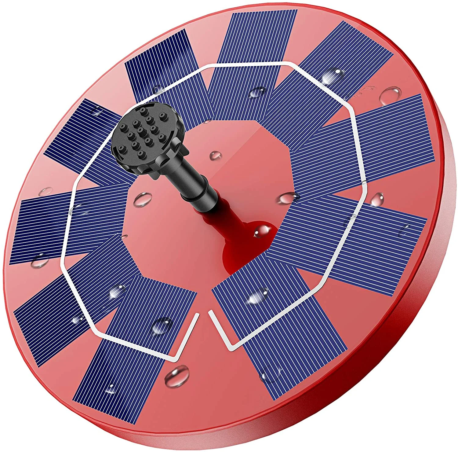 AISITIN 3W Solar Fountain Pump Solar Water Pump, Floating Fountain Built-in 1200mAh Battery, with 6 Nozzles, for Bird Bath, Fish Tank, Pond or Garden Decoration Solar Aerator Pump (Red)