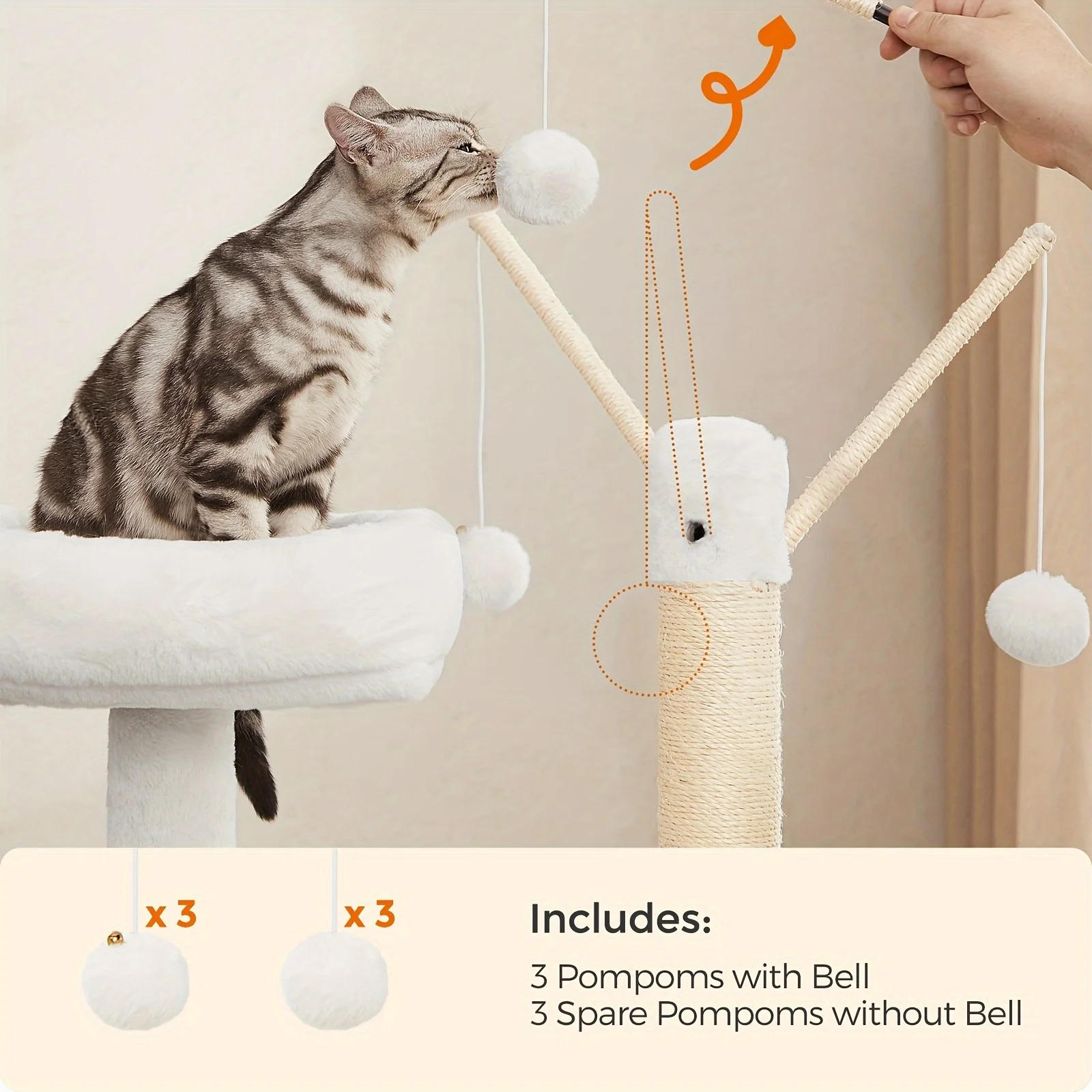 WoodyWonders Cat Tree With Litter Box Furniture Hidden Enclosure, 2-in-1 Modern Tower, Cat Condo With Scratching Posts, Removable Pompom Sticks