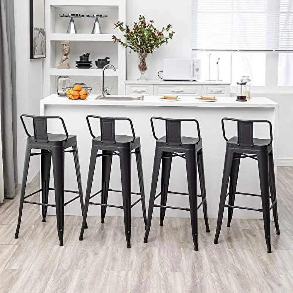 WTYNKAE Metal  Stools Set of 4 Counter Height Stools 26 Inchs Counter Stools with Backs Black  stools with Backs  Height Stools 26" Ergonomic Seat  Low Back  Matte Black