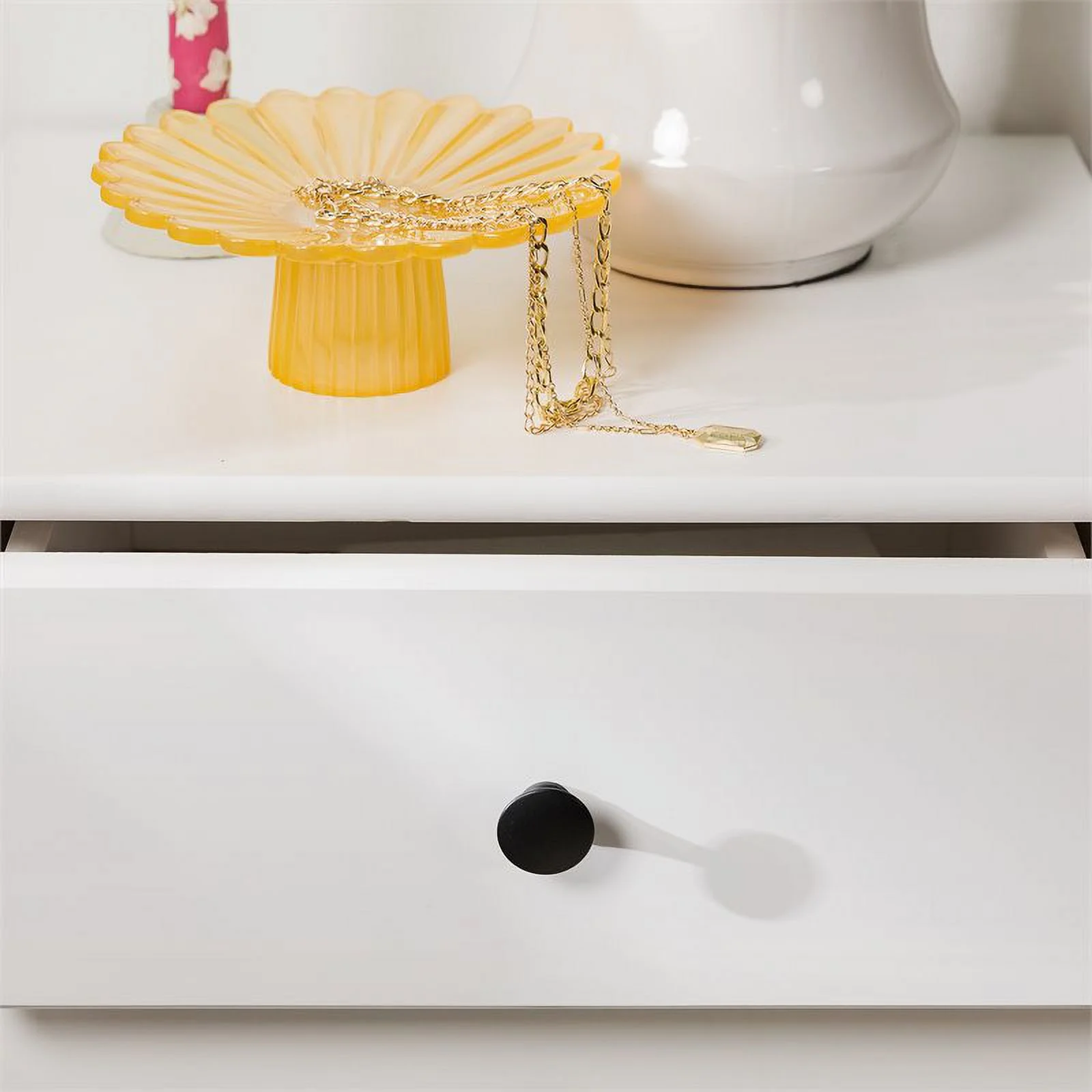 Classic 3 Drawer Solid Wood Top Bedroom Nightstand in White