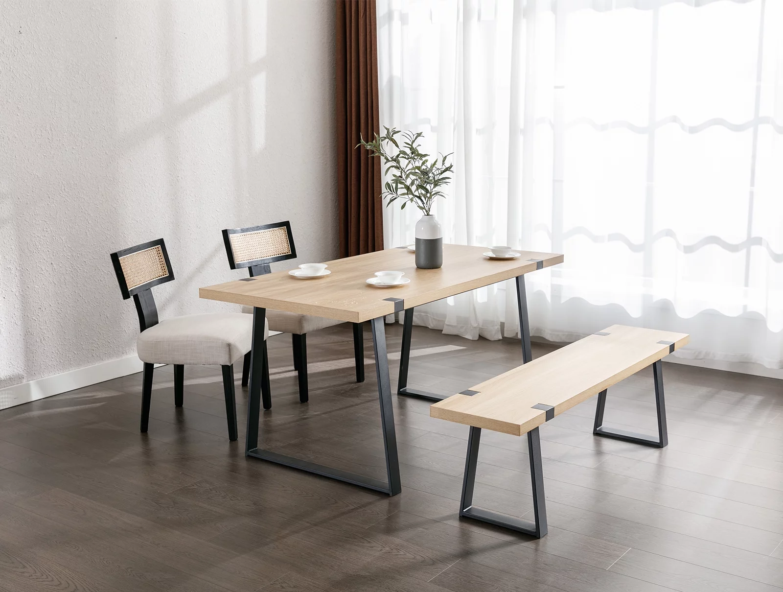 Guyou Mid-Century Modern Solid Wood Dining Table, 63 Inch Farmhouse Square Dining Table for Dining Room Living Room Kitchen, Light Oak