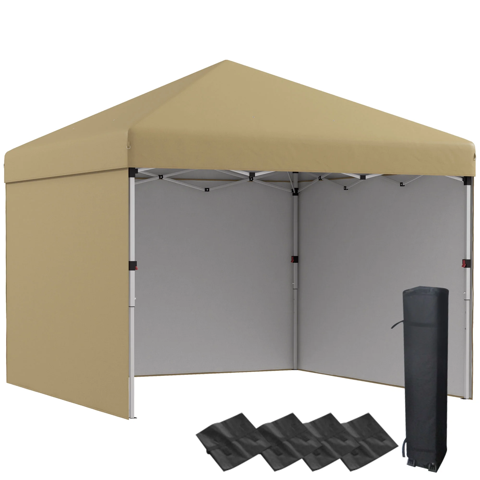 CoSoTower 10' X 10' Pop Up Canopy Tent with 3 Sidewalls, Leg Weight Bags and Carry Bag, Height Adjustable, Instant Party Tent Event Shelter Gazebo for Garden, Patio, Beige