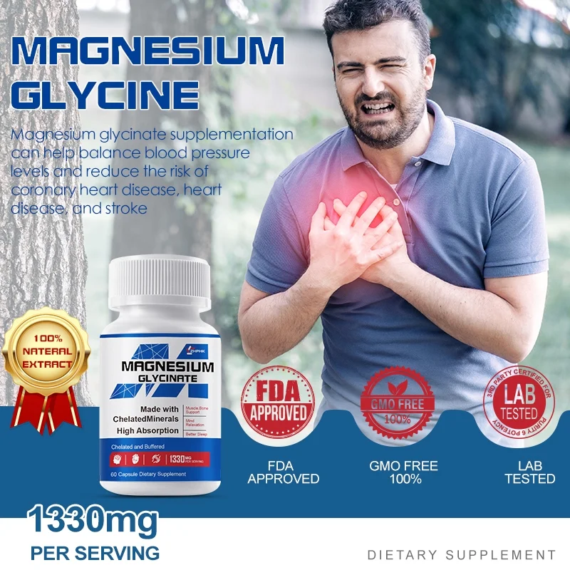 ZHPHK Magnesium Glycinate Chelate Improves Sleep, Relieves Stress&Anxiety 1330mg/capsule Vegetarian 60 Capsules