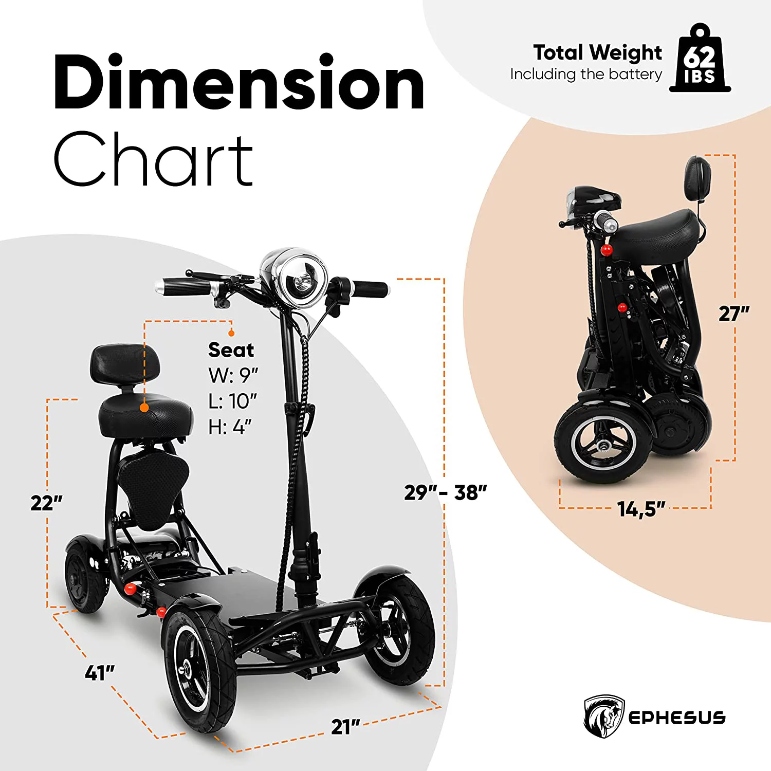 Foldable Mobility Scooter by Ephesus (Black)