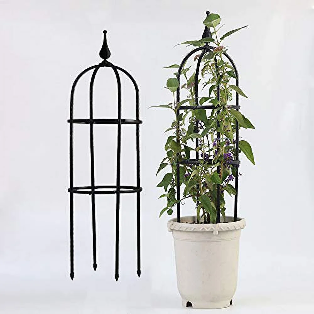 2Pcs Garden Obelisk Trellis, 23 Inch Metal Tower Obelisk Trellis Flower Support Trellis Support Metal Frame for Climbing Plants, Vines, Flowers (Black), (210402YF20-1-10019-1343266611)
