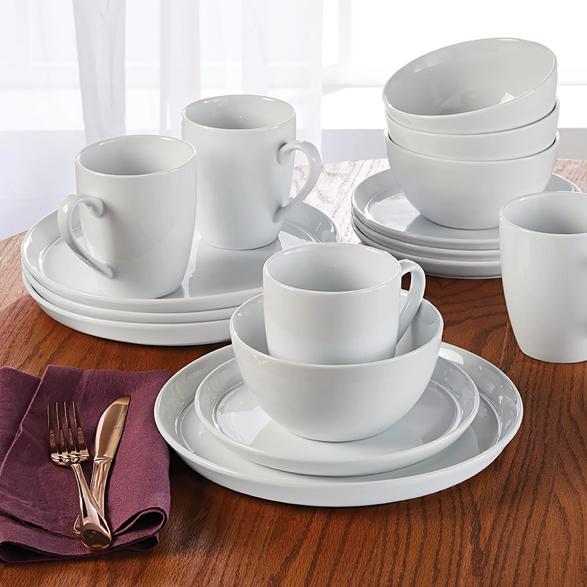 Better Homes & Gardens 16 Piece Collins Dinnerware Set, White