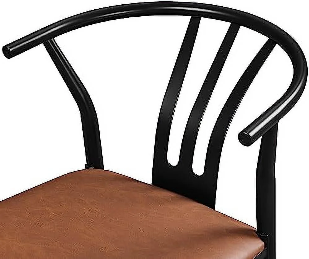 TJUNBOLIFE Weave Dining Chairs Dining Room Chairs  Mid-Century Modern Dining Chairs PU Leather Arm Chairs Upholstered Dining Chairs with Open Backrest Metal Frame Accent Chair  Retro Brow