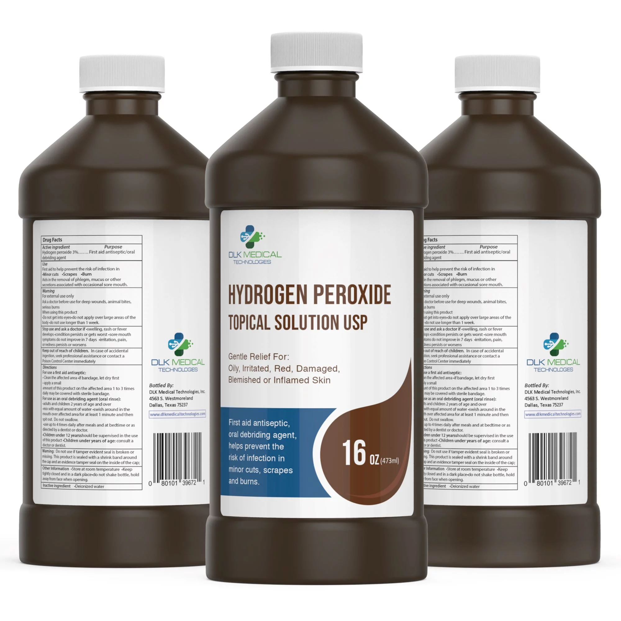 DLK Medical 16 oz Hydrogen Peroxide - 3 Percent Health Care Aid Antiseptic