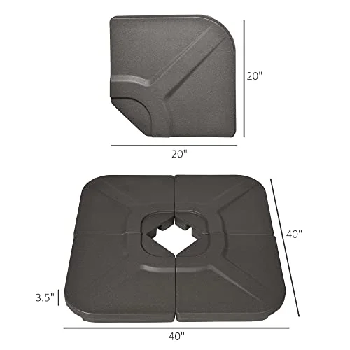Outsunny 4-Piece 175lb Cantilever Patio Umbrella Base Weights for Offset Hanging Umbrella, HDPE Water or Sand Filled Umbrella Weights for Cross Base Stand