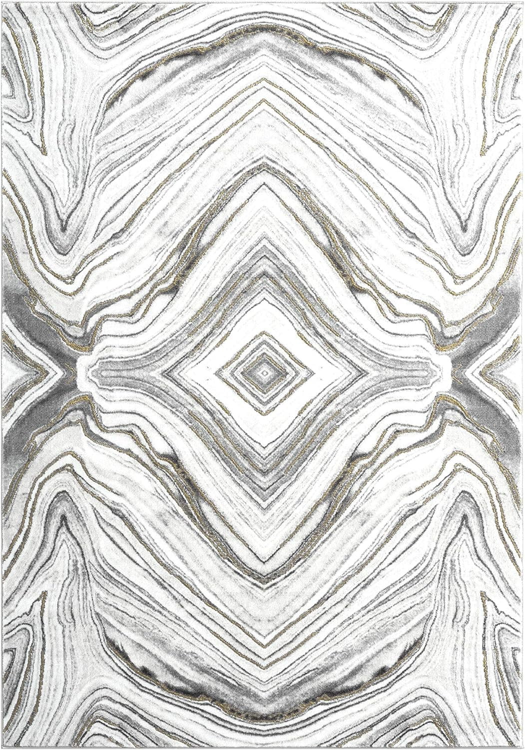 Rugs Contemporary Granite Grey & 4' X 6' Bedroom Rug - Modern Swirl Design Non-Shedding Area Rug