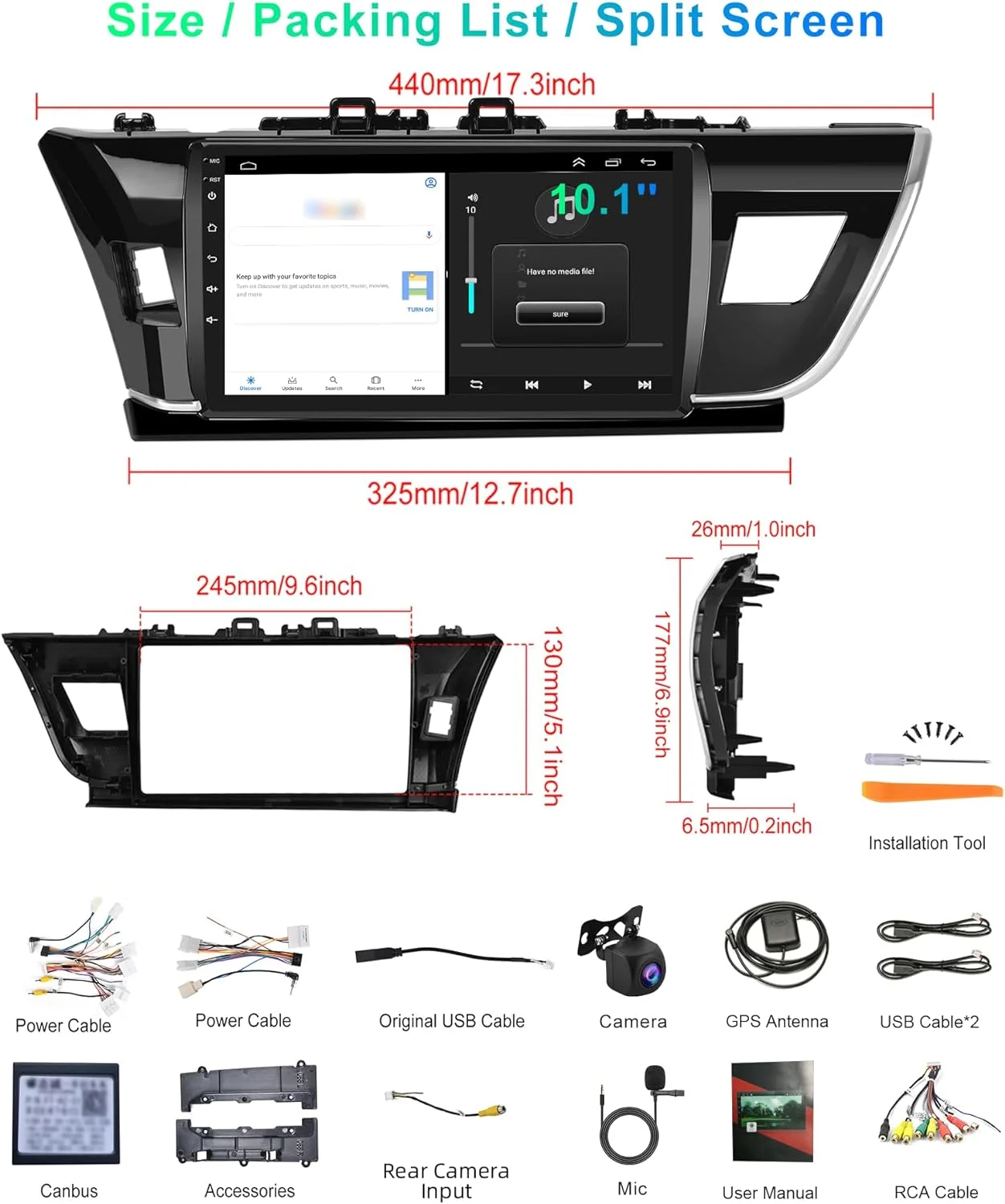 THONZER for Toyota Corolla 2013-2016 Android Car Stereo with Wireless Carplay, 10.1 Inch Touch Screen Car Radio with GPS Navigation Bluetooth FM HiFi WiFi Android Auto + Backup Camera