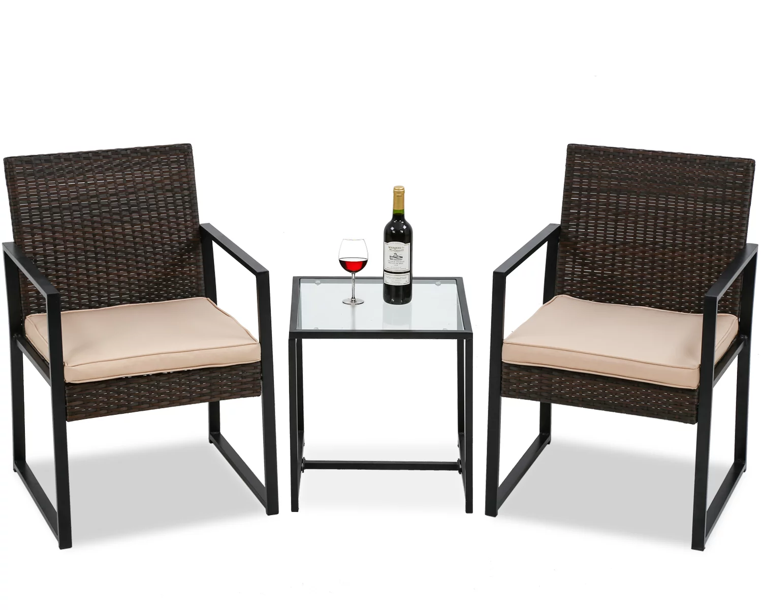 FDW 3 Pieces Patio Set Outdoor Patio Furniture Sets Wicker Bistro Set Rattan Chair Conversation Sets Garden Furniture for Yard Lawn Balcony Poolside Backyard,Brown