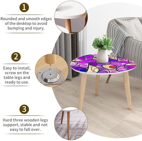 YPDRYGV Small Coffee Nesting  Abstract Stained Glass Mosaic Violet Circles Triangle End  Center   Modern   Room Bedroom Balcony