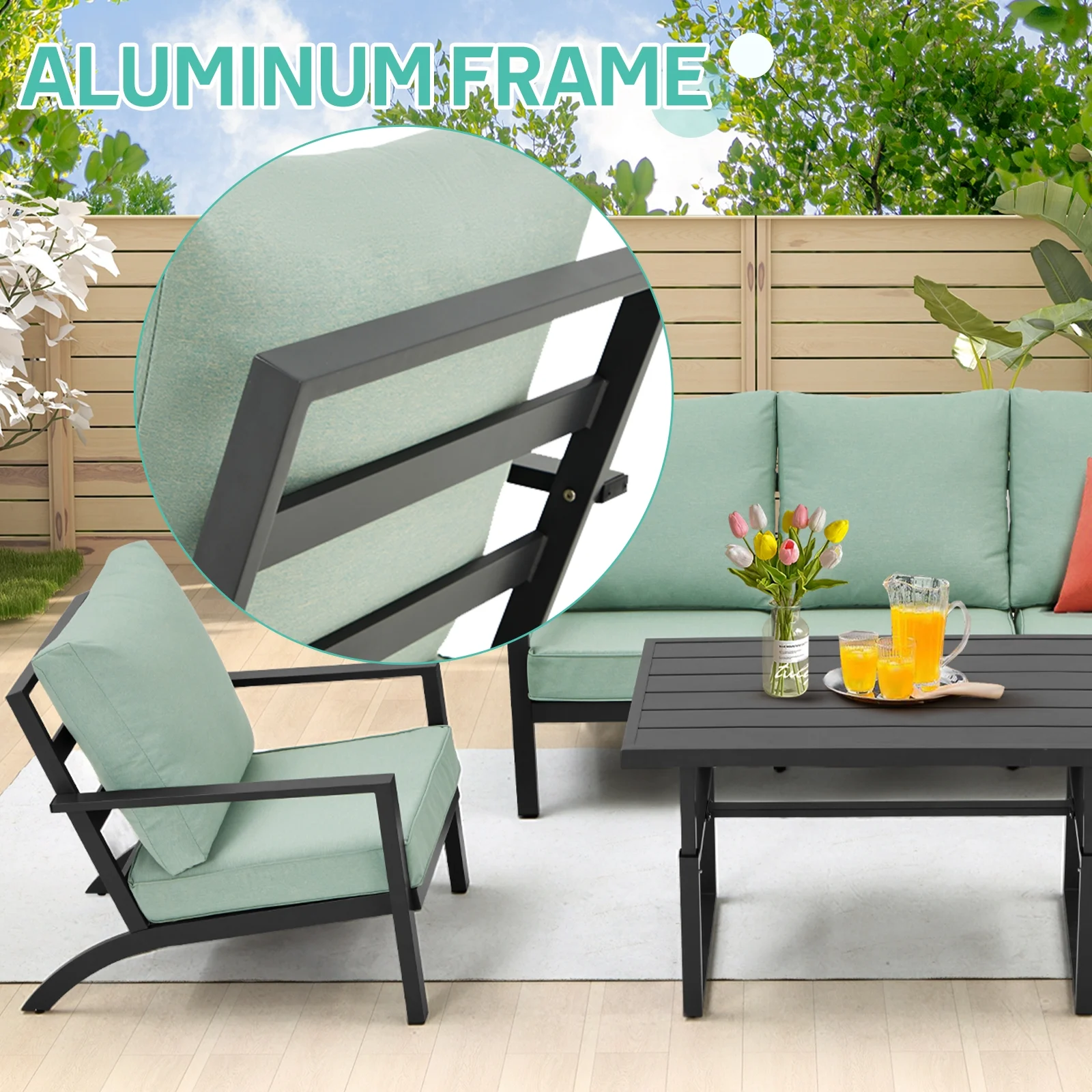 Danrelax 4 Pieces Aluminum Patio Furniture Set, Patio Conversation Set,  Green
